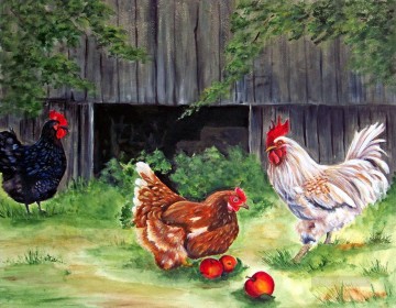 動物 Painting - 納屋のコック鶏リンゴ